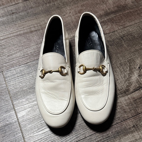 Gucci Shoes - Gucci Brixton Horsebit White Leather Loafers with Gold Hardware
